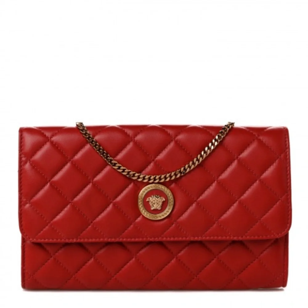 SALE!! Versace red nappa icon medusa logo leather evening bag or wallet on chain - Picture 1 of 14